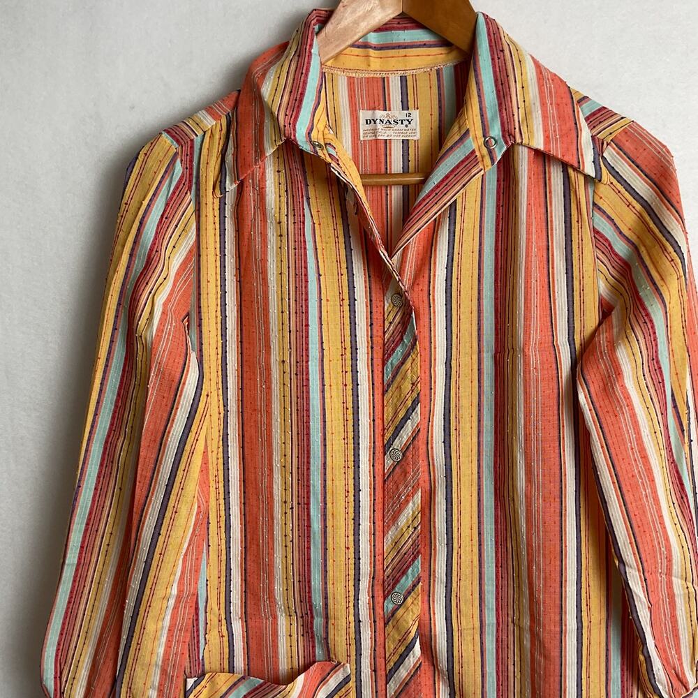 Vintage Dynasty Womens Boho Striped Long Sleeve Tunic Dress Size 12 - Picture 3 of 11